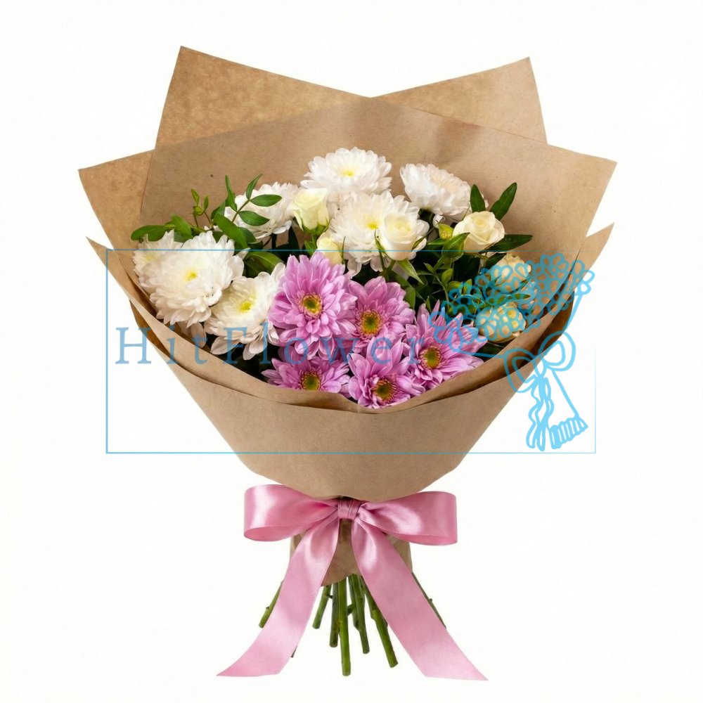 Букет цветов из: Хризантемы и Розы